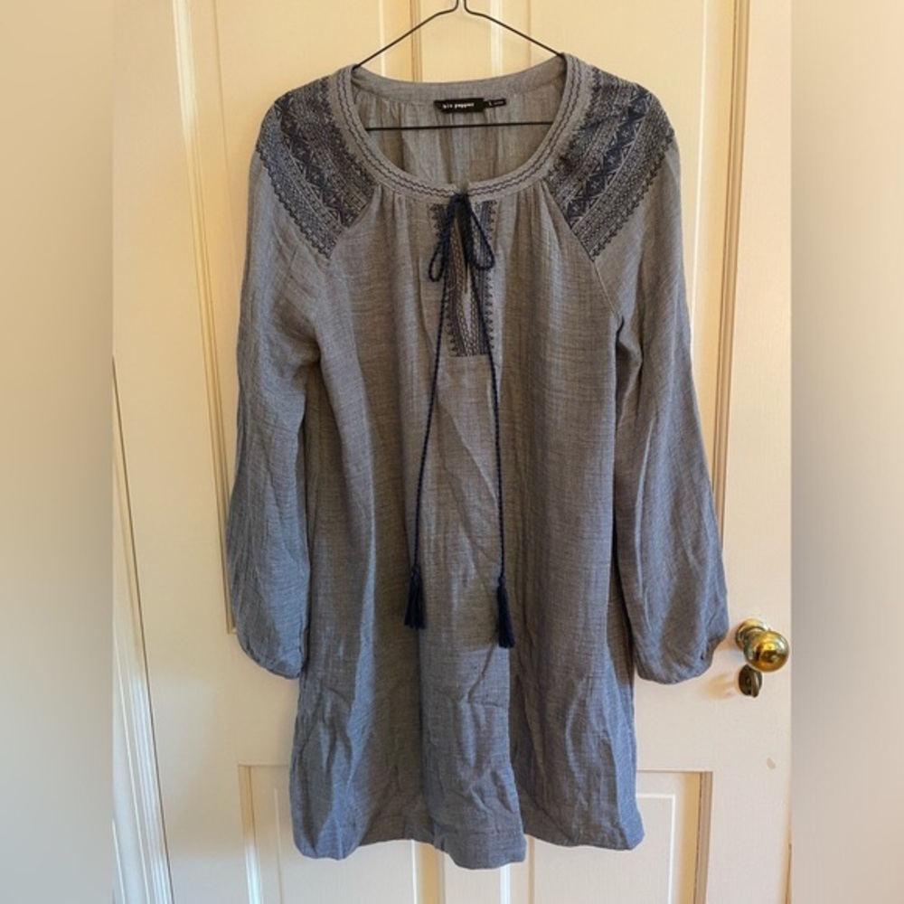 Woven, embroidered blue dress